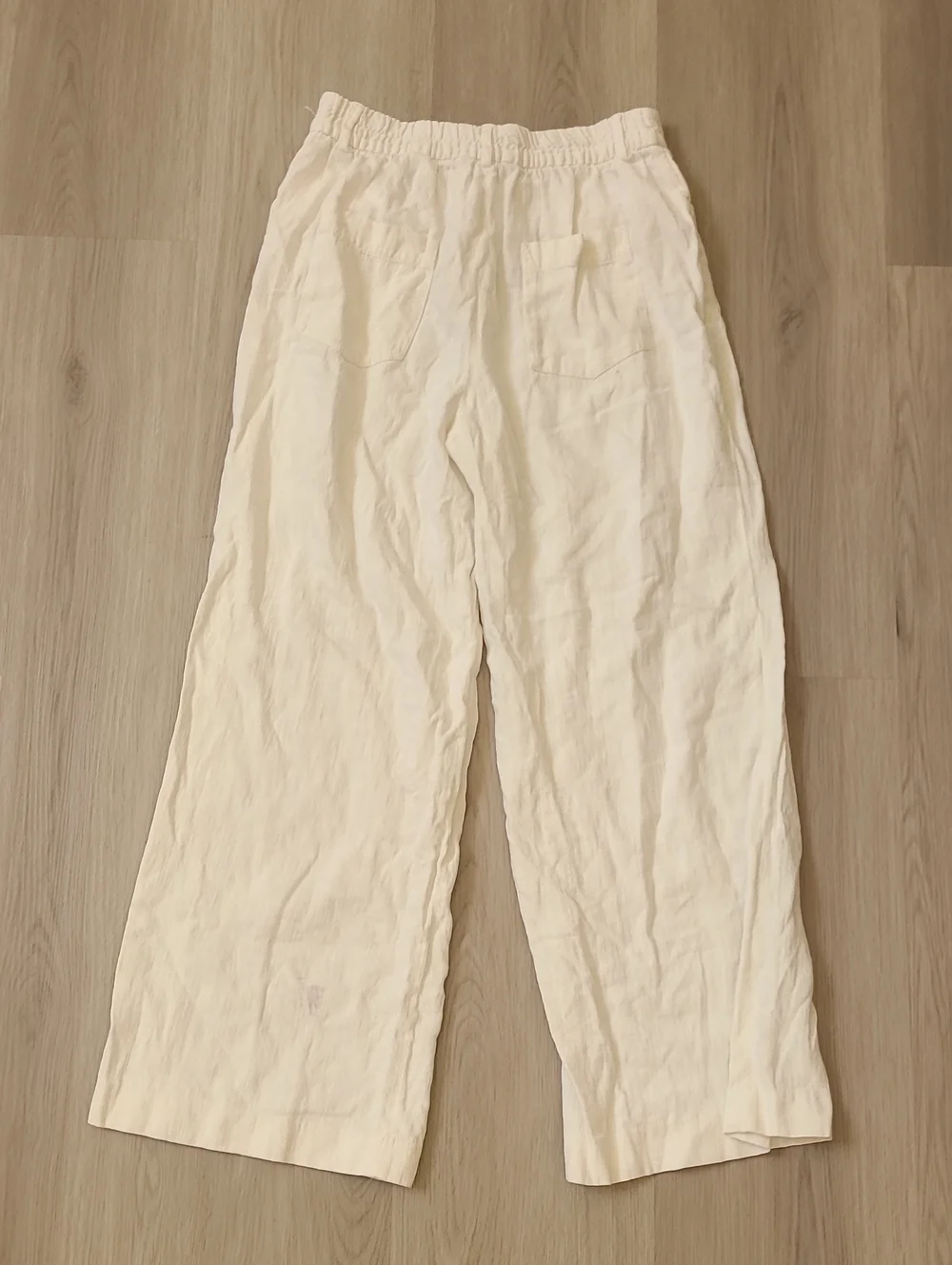 Zara White Linen Cotton High-Rise Wide Leg Pants Large Coastal Grandma Large